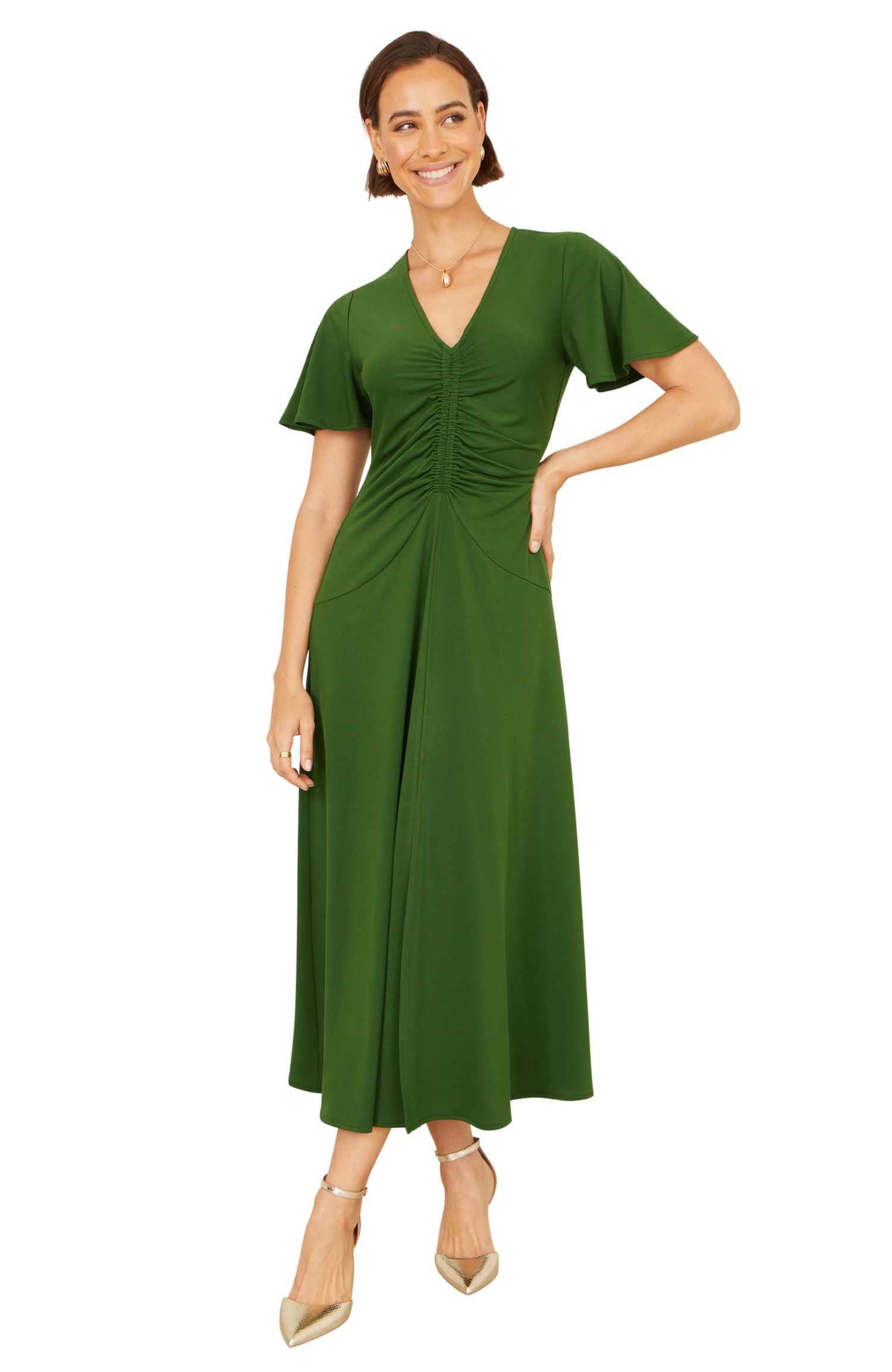 Women's Ruched Front Stretch Midi Dress