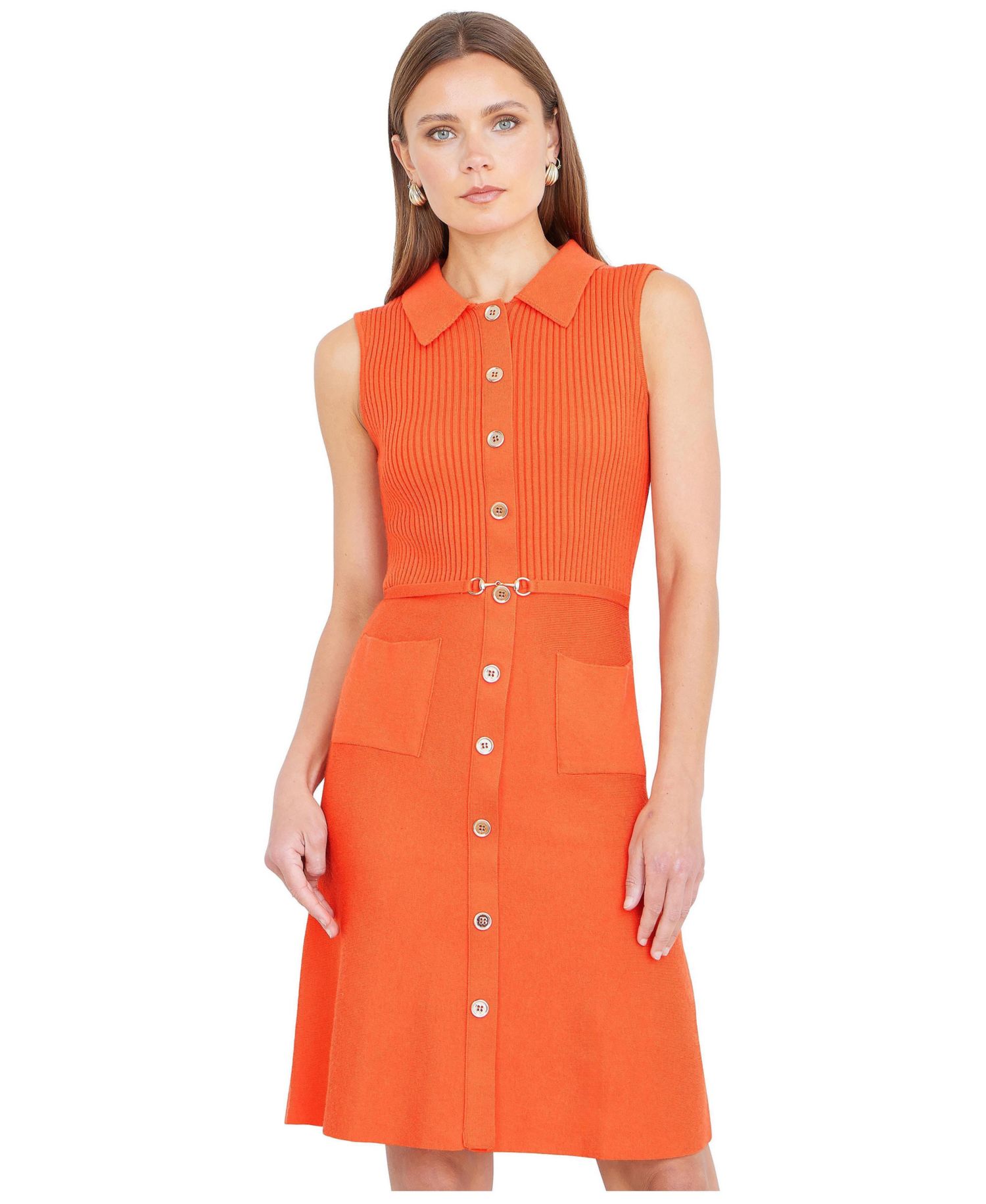 Women's Rib Knitted With Buckle Skater Dress