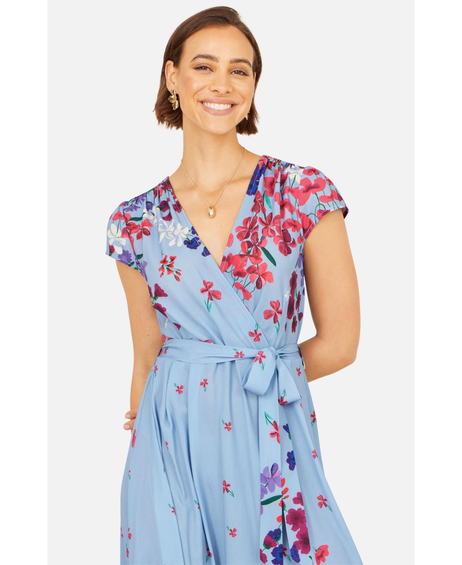 Women's Floral Mirror Dip Hem Wrap Dress
