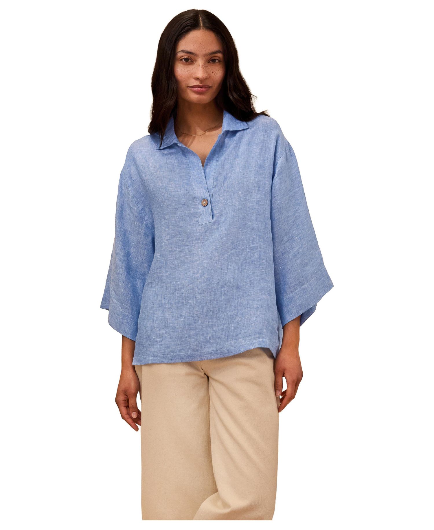 Women's Collared Popover Linen Blouse
