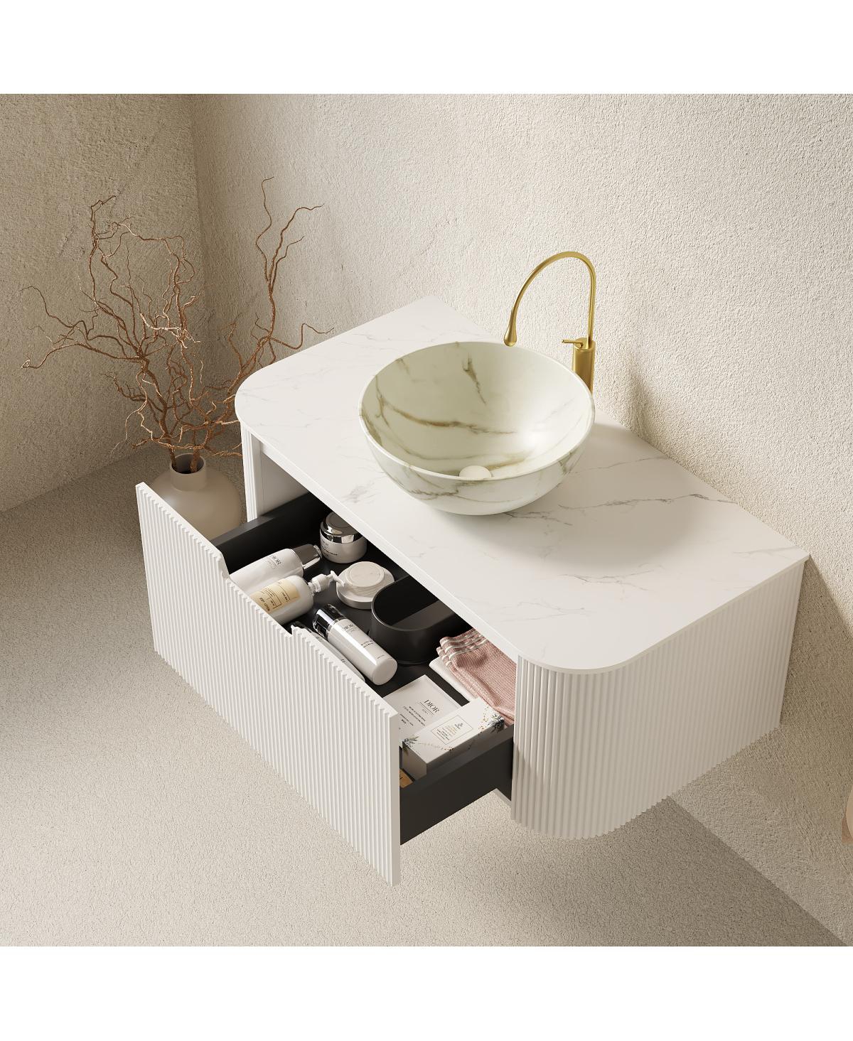 Sillysis Wall Mounted Bathroom Vanity, Matte Bowl Ceramic Basin, Sintered Stone Top