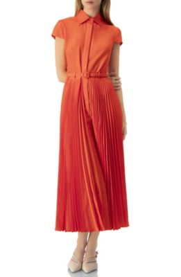Women's Short Sleeve Shirt Style Pleated Maxi-Dress