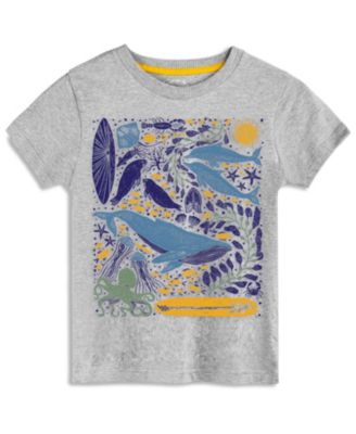 Mightly Toddler Fair Trade Organic Cotton Graphic Short Sleeve T-Shirt - Ocean comotion on heather gray