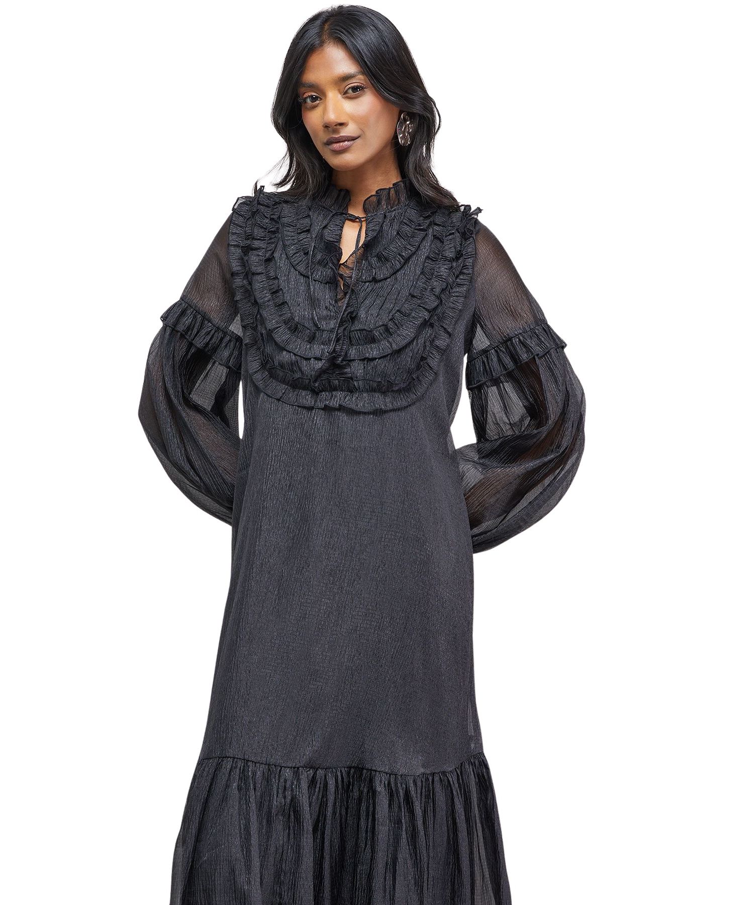 Women's Crinkle Stripe Frill Midi Dress