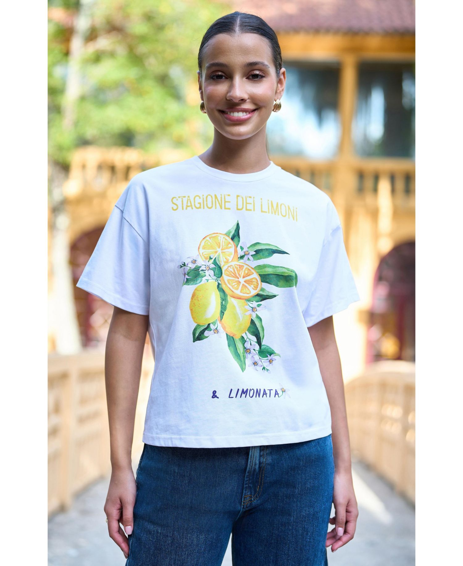 Women's Retro Lemon Print Cotton T Shirt