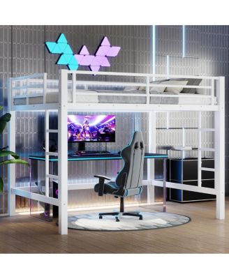 Metal Loft Bed with Ladder and Guardrails