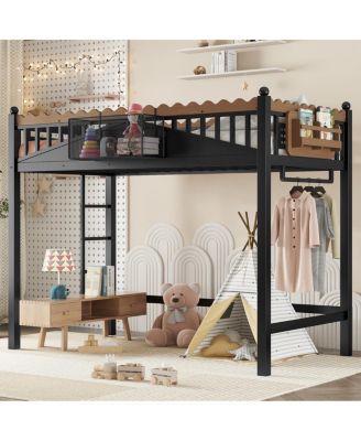 Metal Loft Bed with Shelves and Ladder