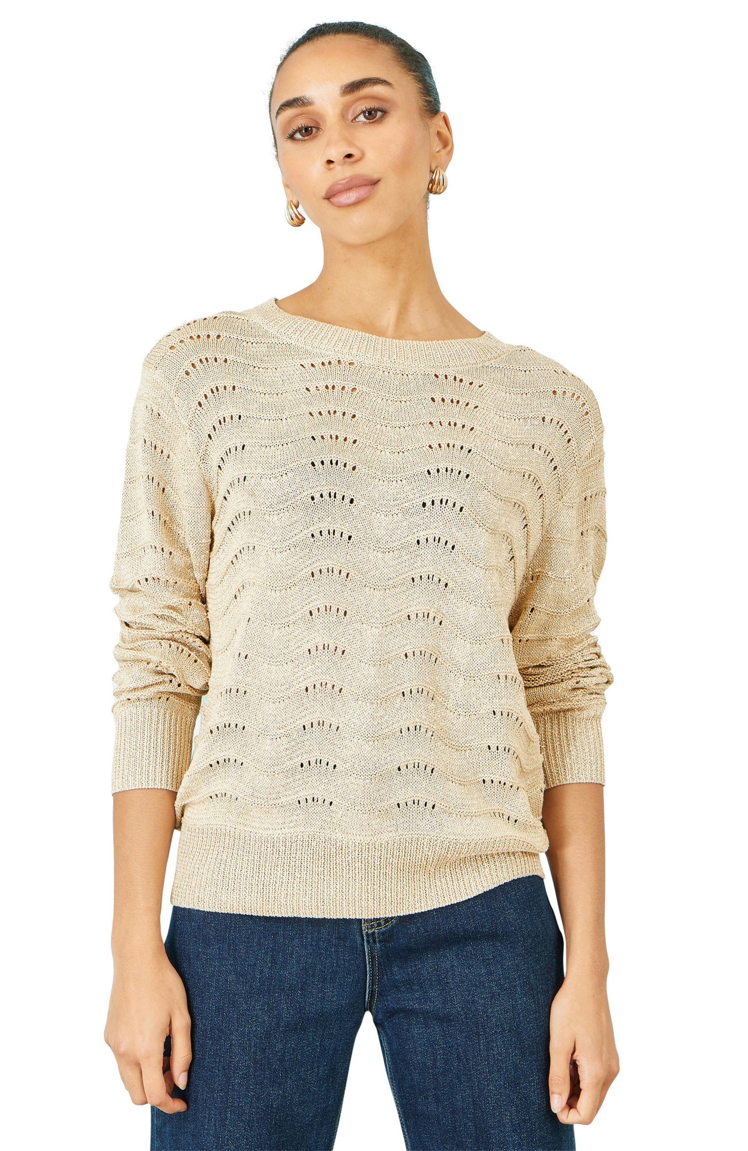 Women's Wave Metallic Thread Relaxed Jumper