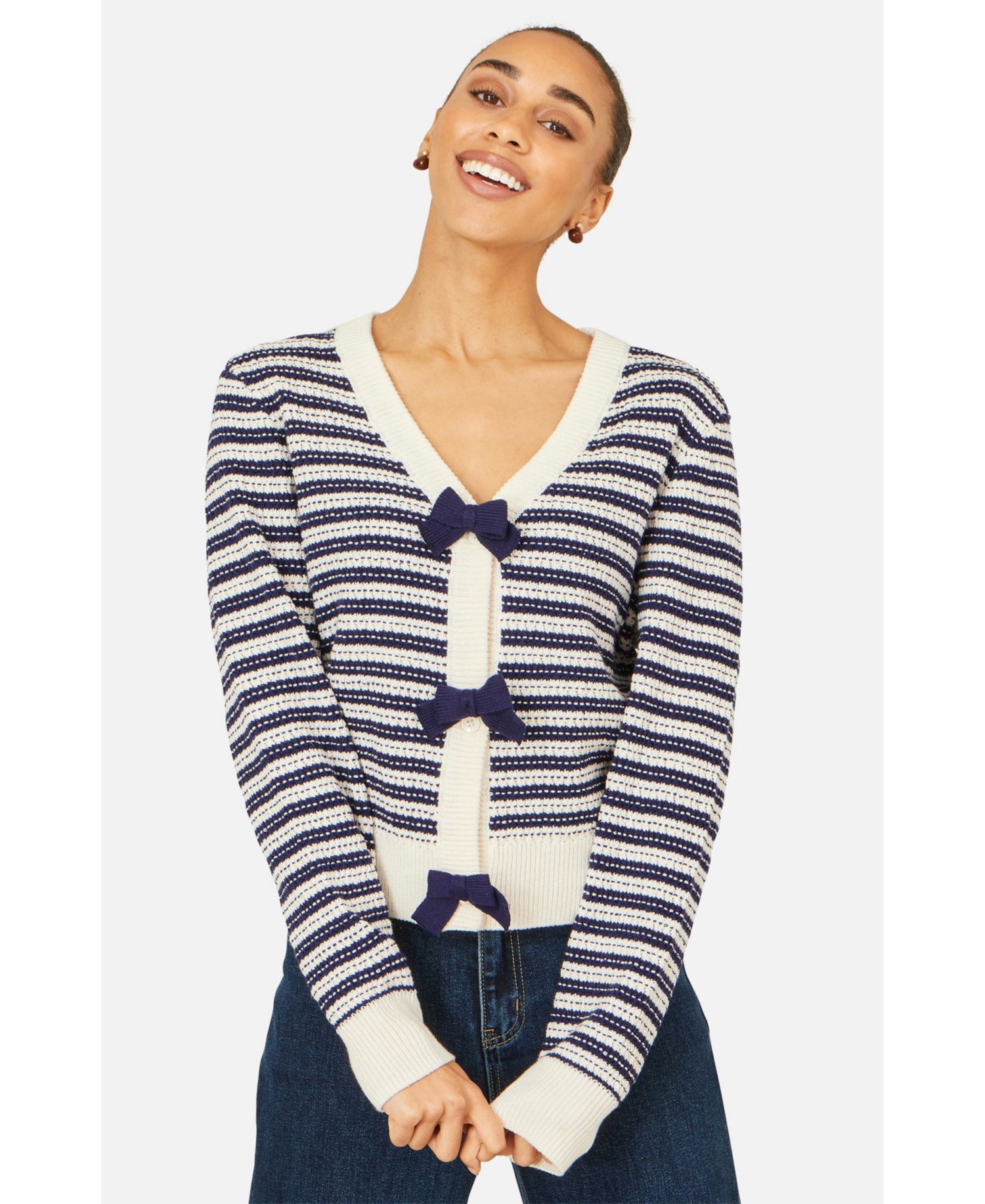 Women's Stripe With Bow Detail Cardigan