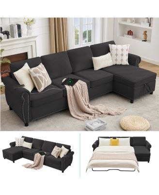 106.5" Modular L-Shape Pull Out Sofa Bed with Charging