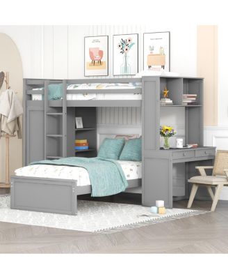 Loft Bed with Desk, Shelves, Wardrobe