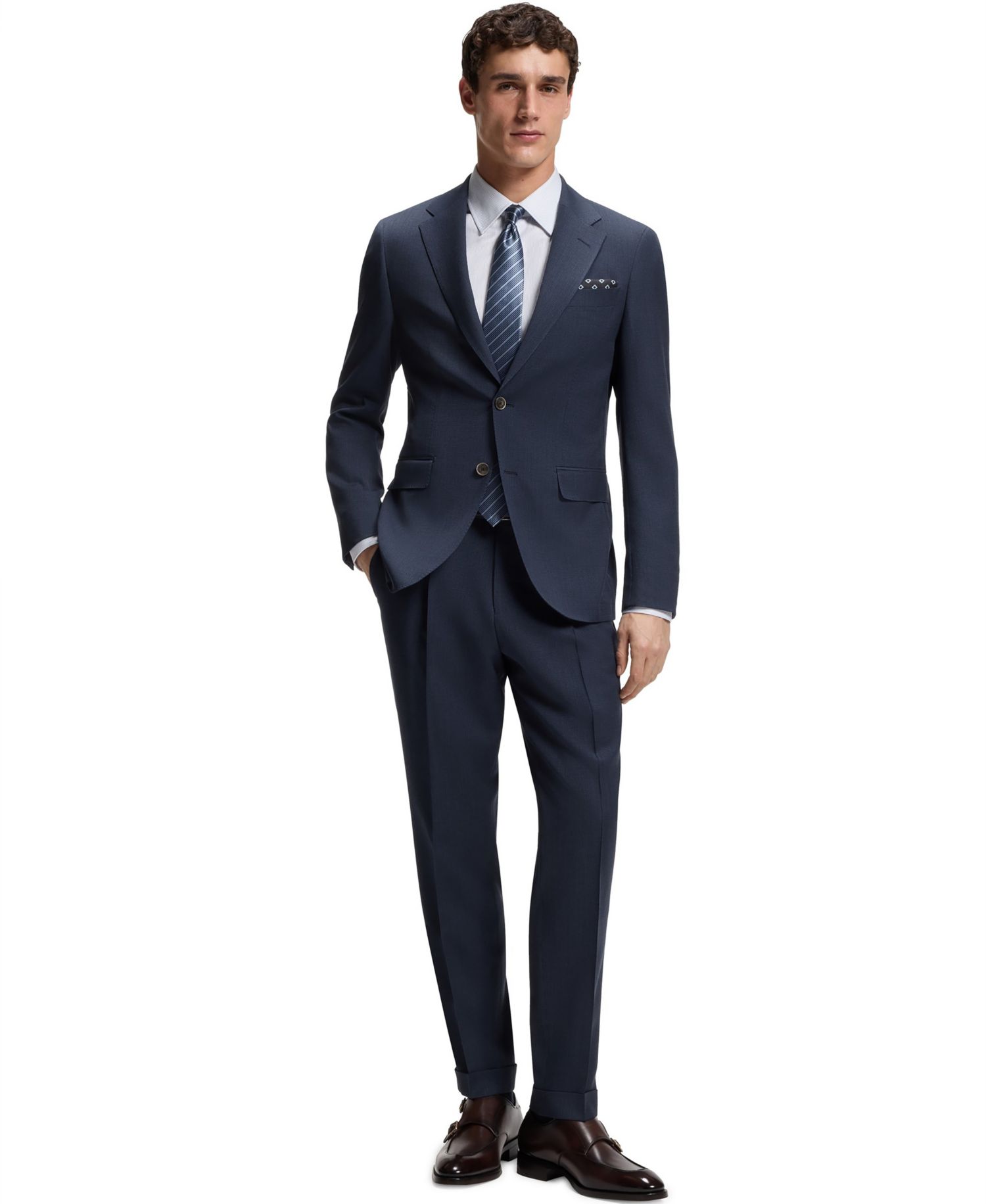Men's Cotton Slim-Fit Striped Dress Shirt