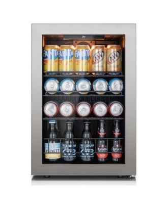 Beverage Refrigerator Cooler, 85 Can Mini Freestanding Beverage Fridge 3color LED with Glass Door for Home/Bar