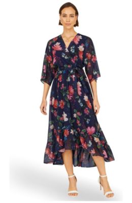 Women's Floral Dip Hem Wrap Midi Dress