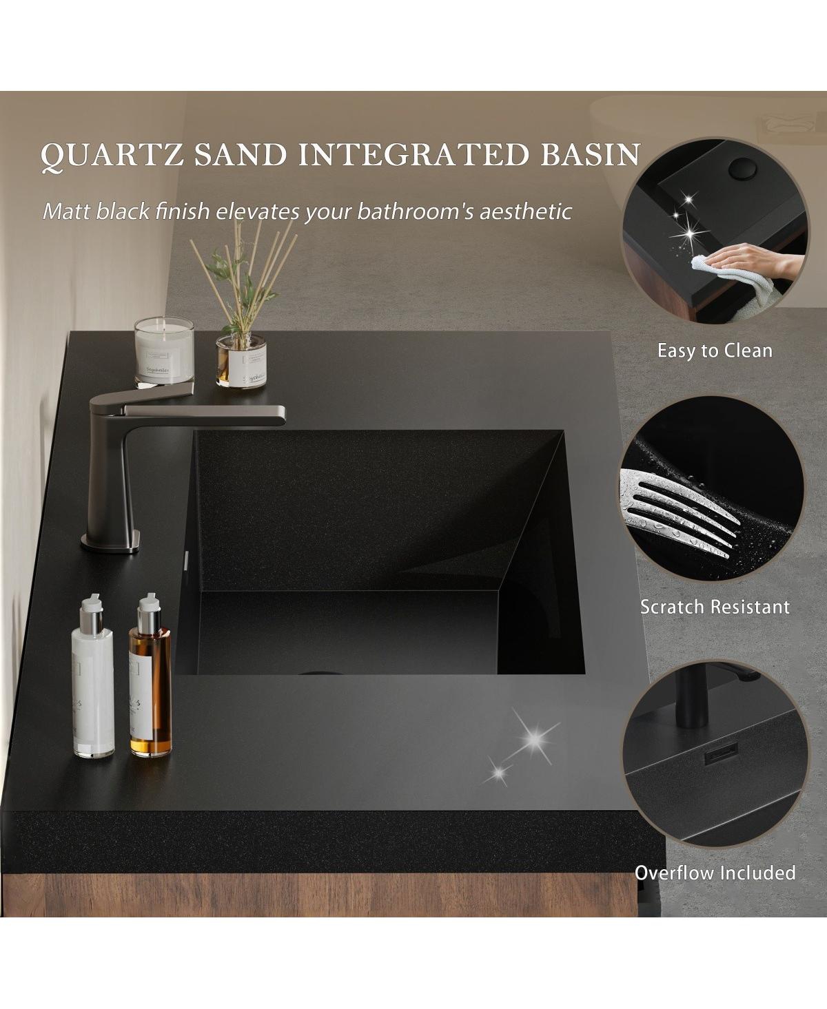 Sillysis Wall Mounted Bathroom Vanity, Quartz Sand Matte Sink, Wave Textured Drawer