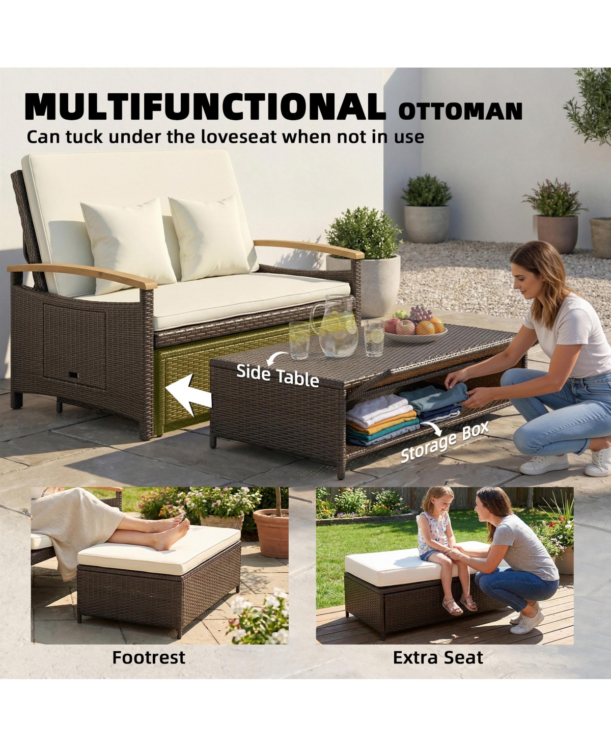 Outsunny Rat Outdoor Daybed w/4-Level Adjustable Backrest,
