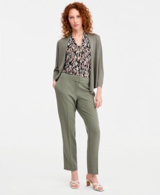 Women's Open-Front A-Line Cardigan, Knot-Front Sleeveless Top & Fly-Front Slim Pants