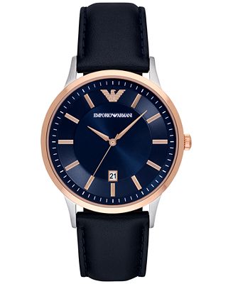 Emporio Armani Men's Blue Leather Strap Watch 43mm AR2506 - Watches ...