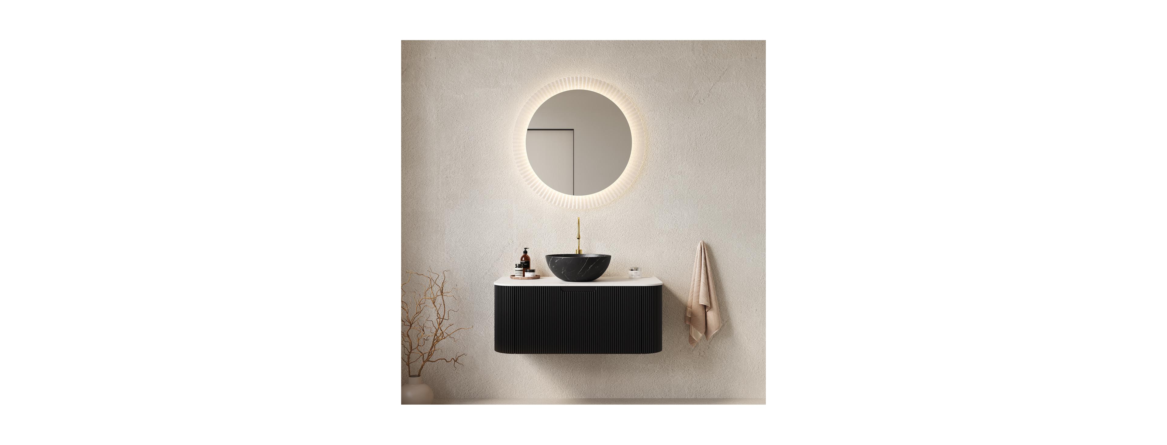 Sillysis Wall Mounted Bathroom Vanity, Carrara Sintered Stone Top , Striped Plywood Cabinet