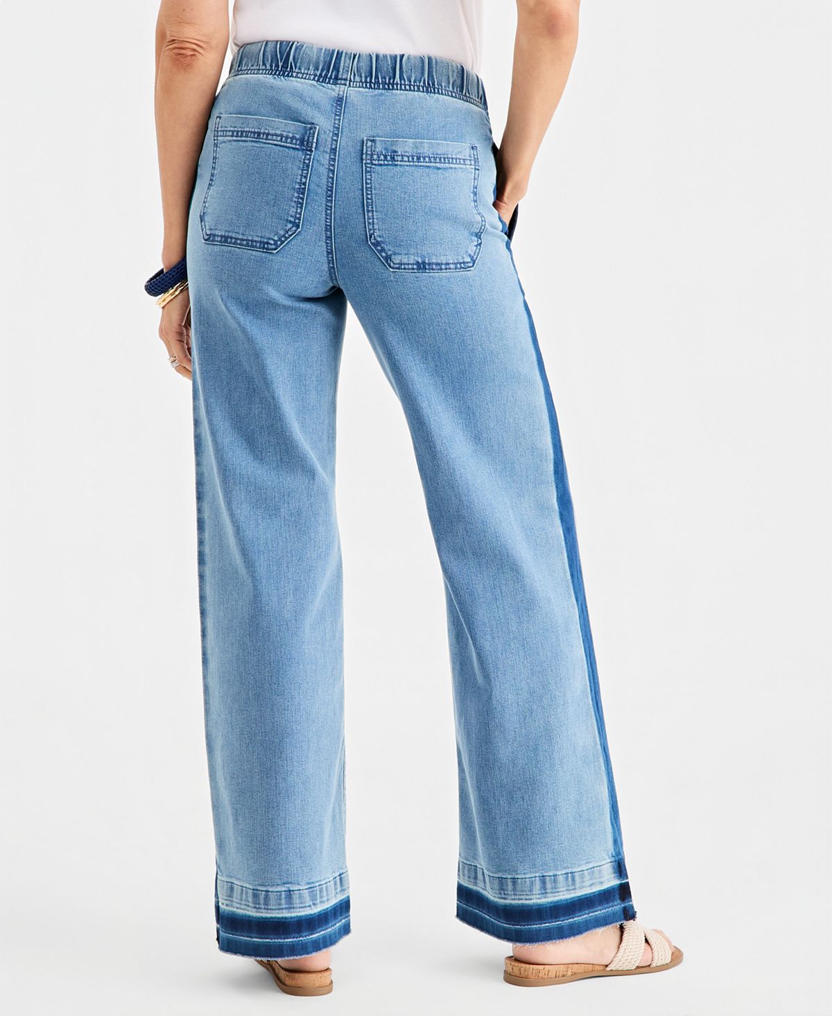 Style & Co Women's High-Rise Two-Tone Pull-On Wide-Leg Jeans, Macy's Exclusive view 4 — MAYCSS fashion products