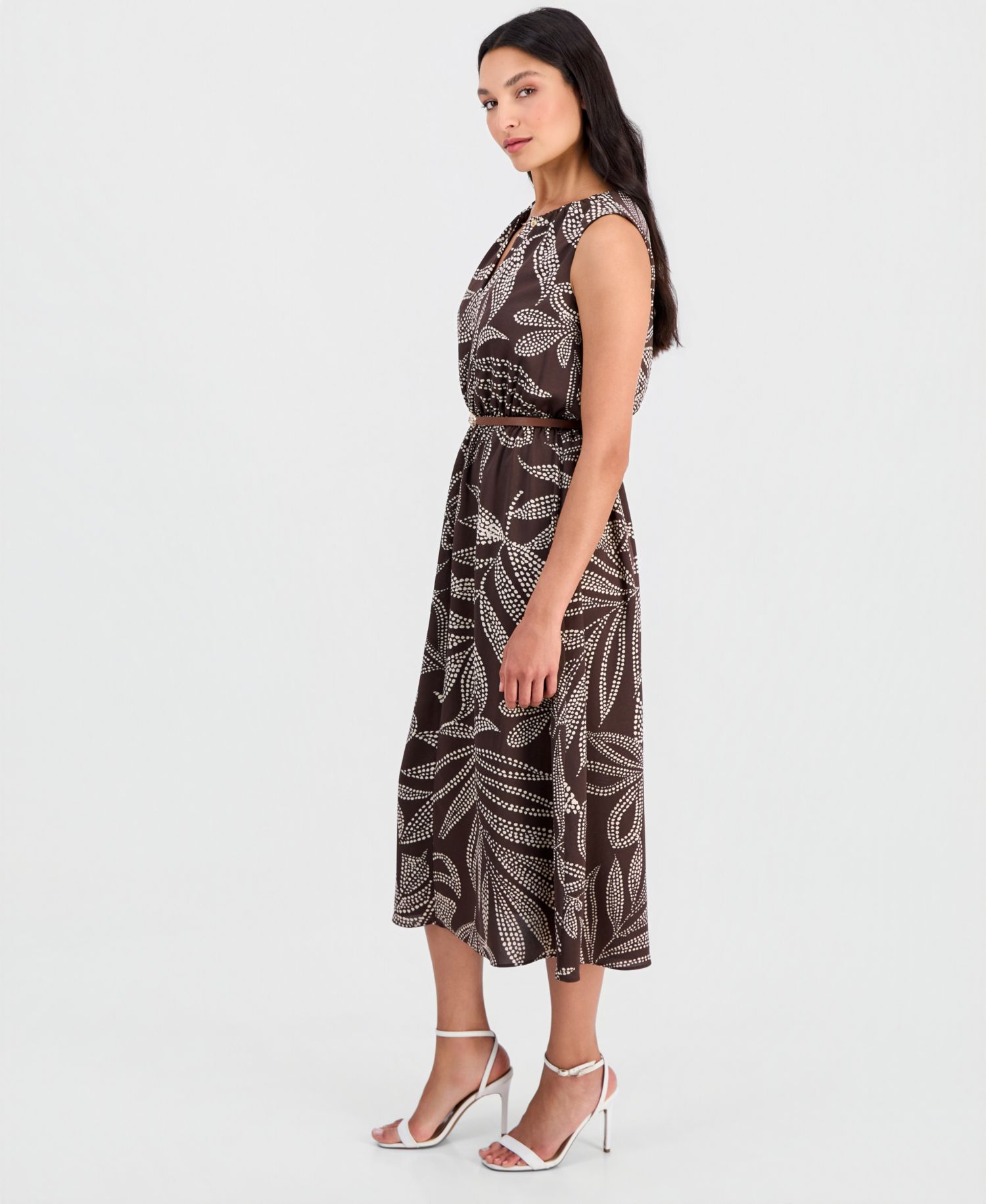 Women's Keyhole-Neck A-Line Midi Dress