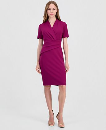 purple business dress Petite Compact Stretch Tailored Blazer Wrap Mini The over sized cuffs on the wrist and the side drape detail takes this classic silhouette to another level Dress has very little stretch Dress runs true to size its much easier to put the dress on from over the head and not the hips Women's Elegant Fashion Midi Dress