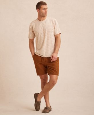 Men's SS Stretch Dobby Stripe Crew Knit Shirt and Regular-Fit Linen Blend 7" Shorts