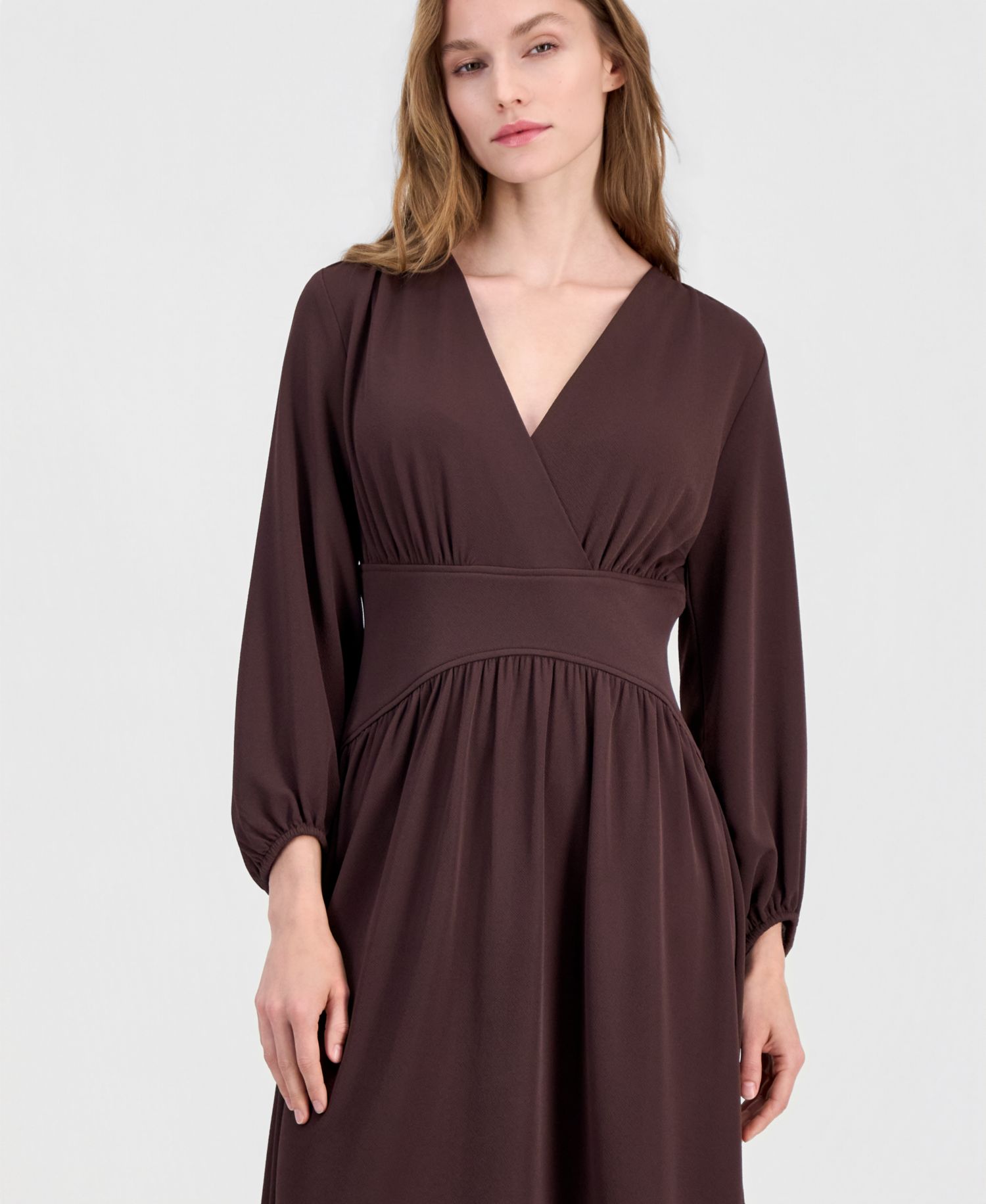 Women's V-Neck Blouson-Sleeve Midi Dress