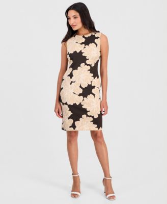 Women's Printed Sleeveless Scuba Sheath Dress
