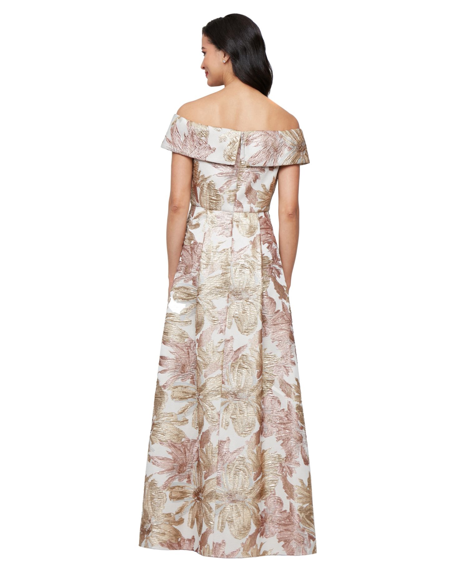 Women's Off-the-Shoulder Printed Jacquard Ballgown