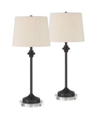 Lynn Modern Industrial Buffet Table Lamps Set of 2 with Round Risers 27" Tall Bronze Metal Oatmeal Drum Shade for Bedroom Living Room
