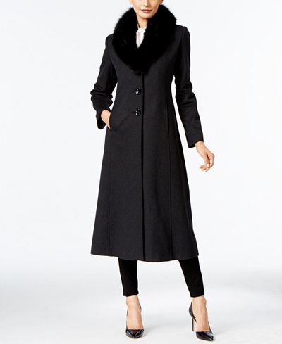 Forecaster Fox-Fur-Trim Wool-Blend Maxi Coat, Only at Macy's