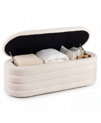 Fabric Storage Ottoman Bench for Bedroom with Dual Struts and Upholstered Seat
