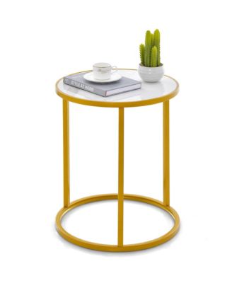 Sintered Stone Top Round Side Table 16''x16'' End Table with Golden Metal Frame