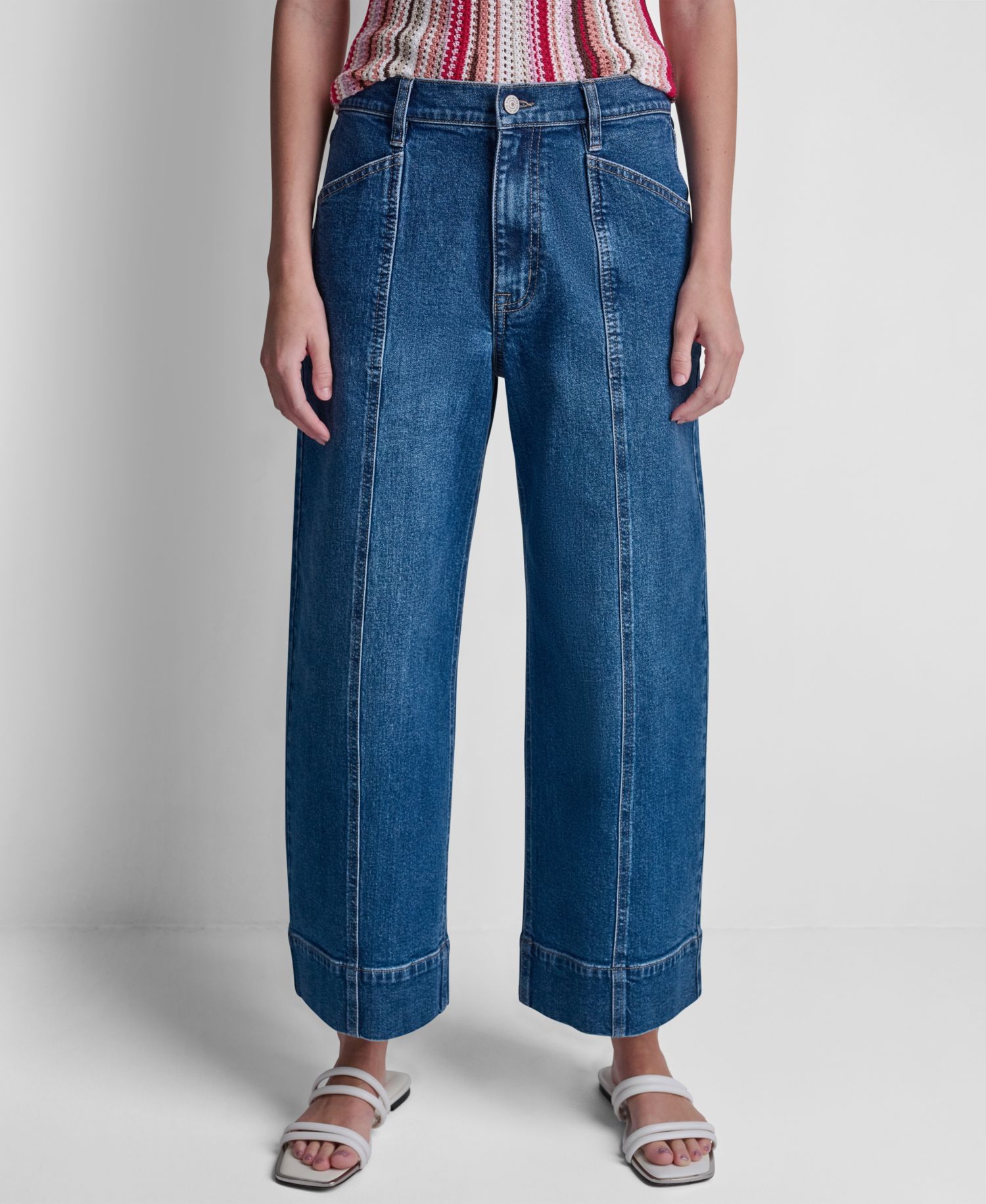 Women's High Rise Cropped Wide Leg Utility Jeans