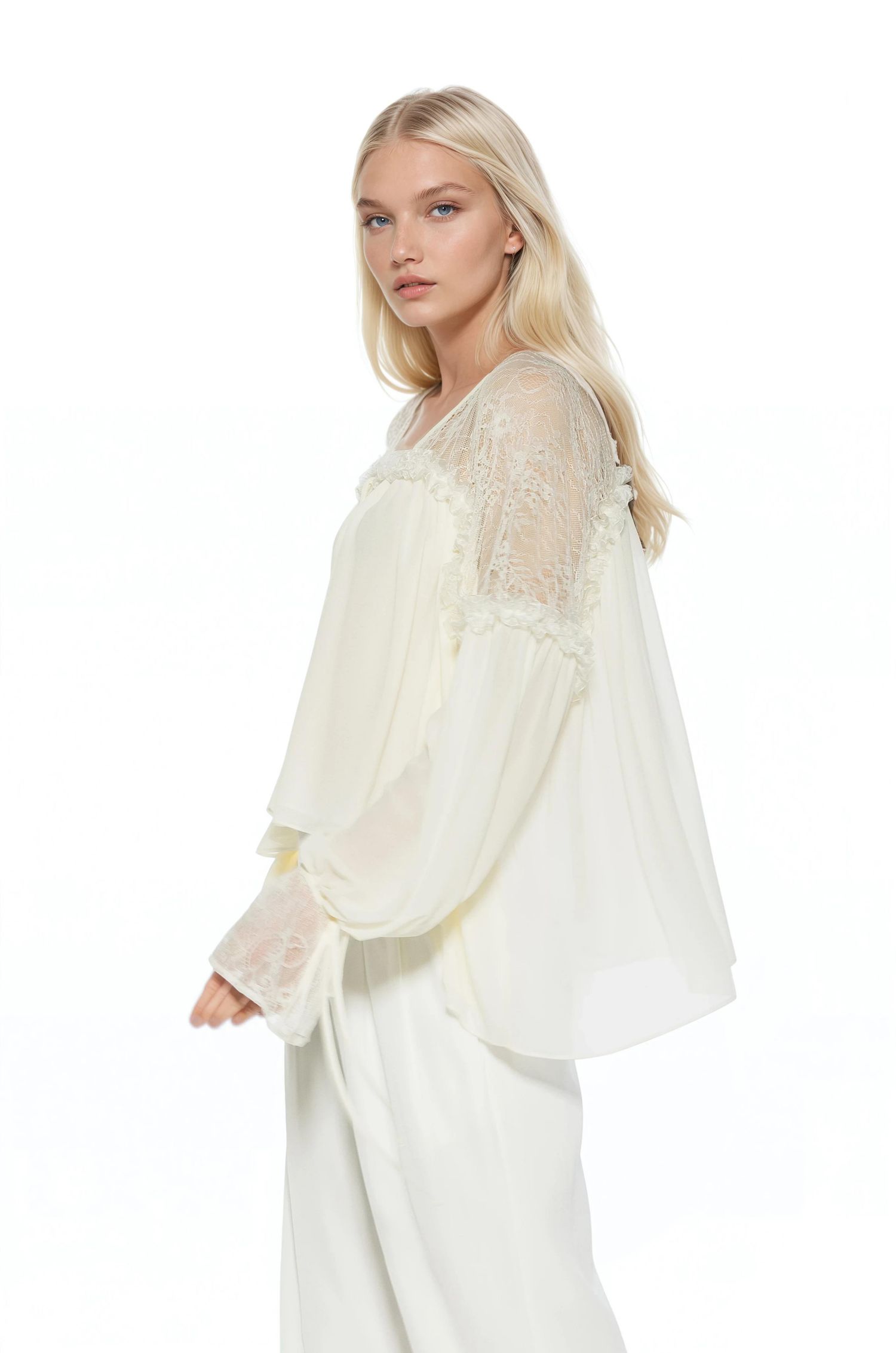 Women's Indigo Lace Cotton Blouse