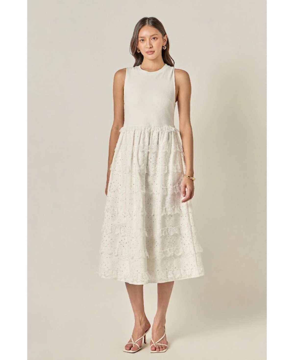 English Factory Women's Mixed Media Sleeveless Midi Dress