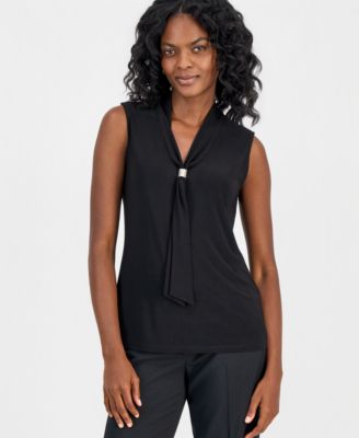 Women's Embellished-Tie-Neck Sleeveless Top