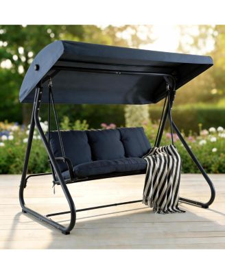 3-Seat Outdoor Convertible Swing with Adjustable Canopy, 2-in-1 Bench/Bed, Cushions, 750 lb Capacity