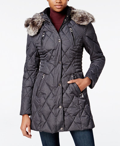 Laundry by Design Faux-Fur-Trim Quilted Puffer Coat