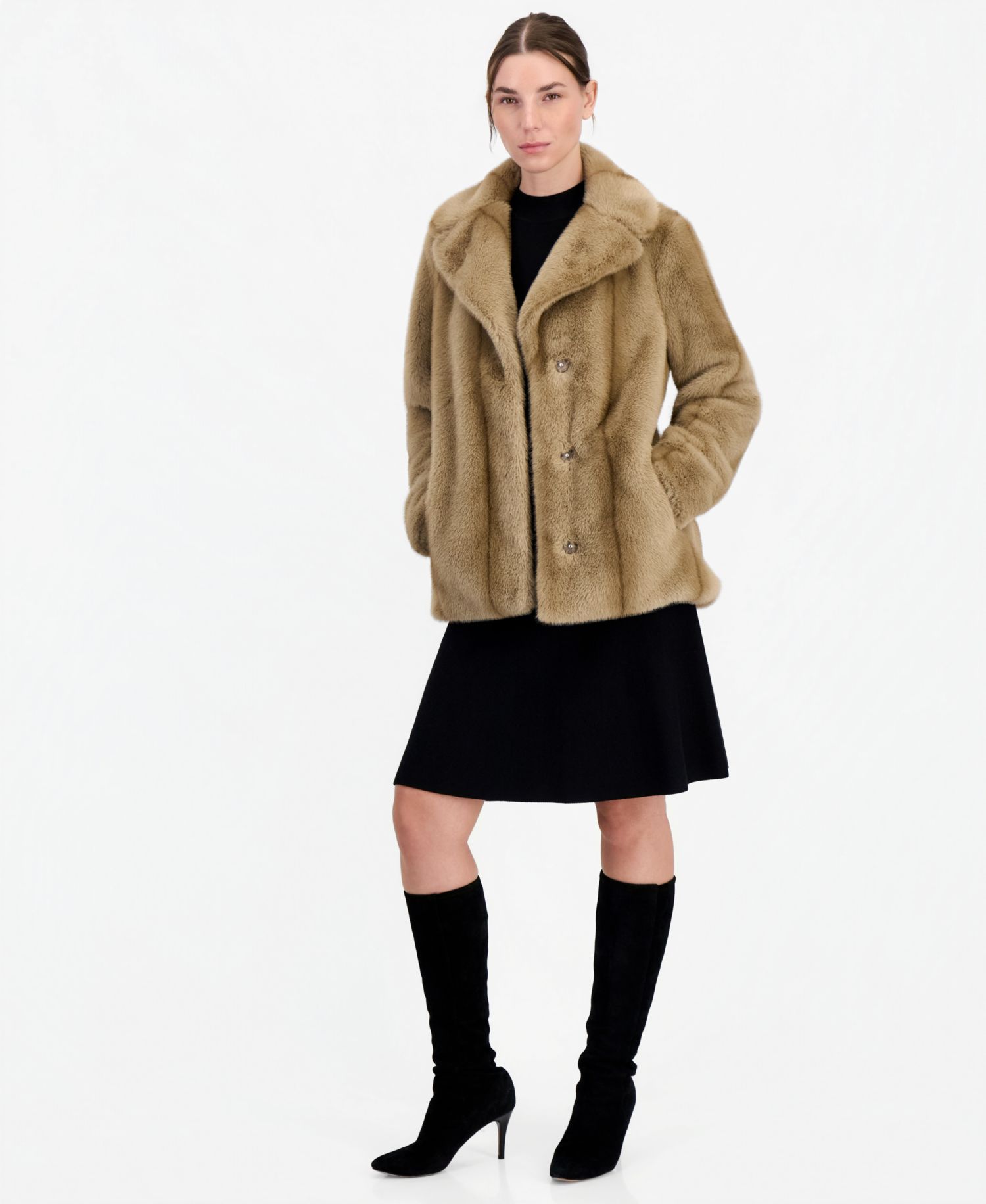 Women's Short Faux-Fur Notch-Collar Coat