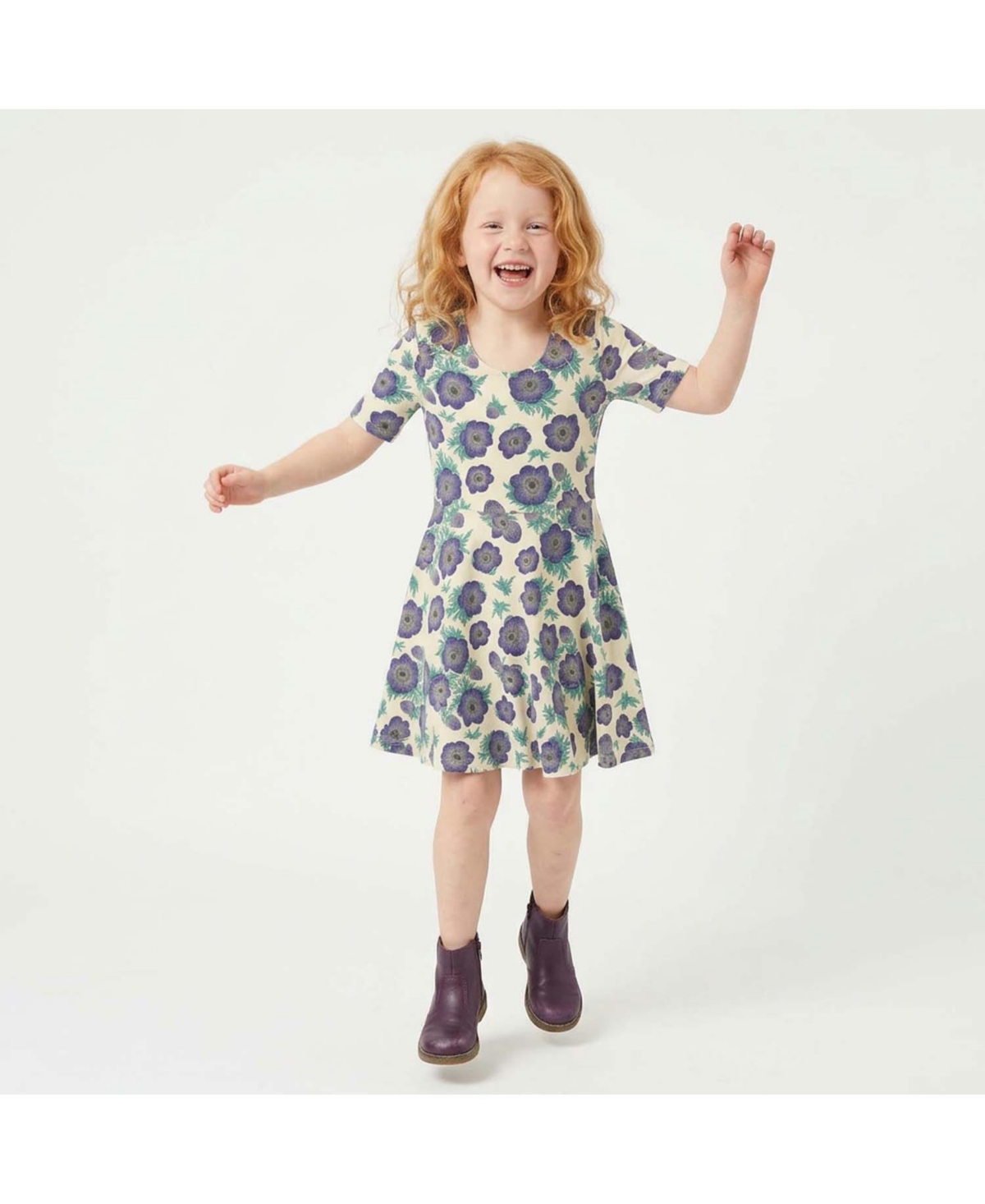 Mightly Toddler Girl's Fair Trade Organic Cotton Short Sleeve Twirl Dress