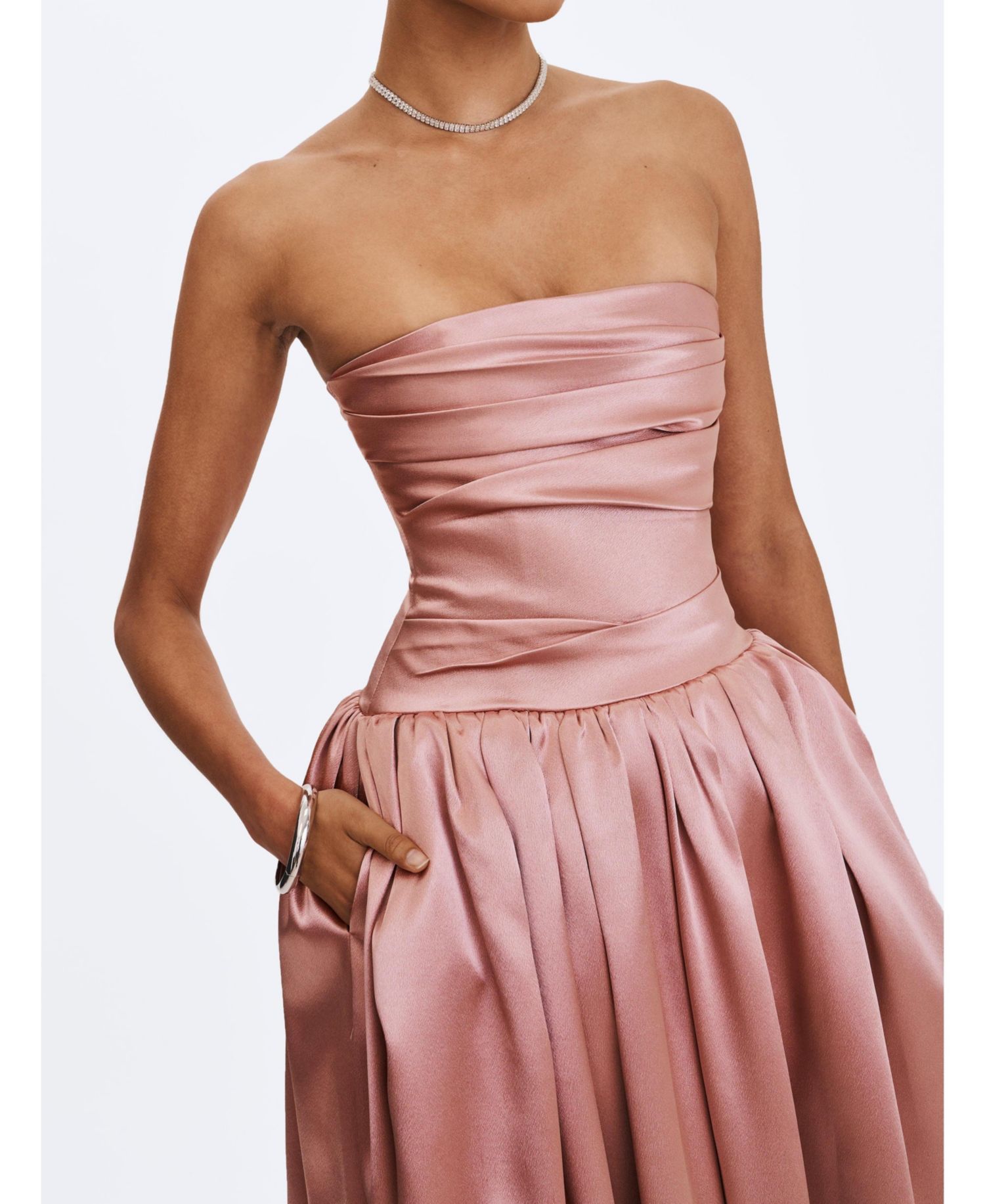 Women's Willette Satin Strapless Gathered Maxi Dress