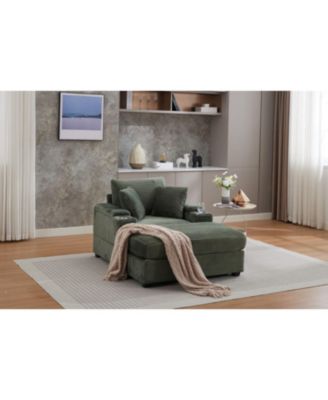 Corduroy Chaise Lounge Sofa with Ottoman and Storage