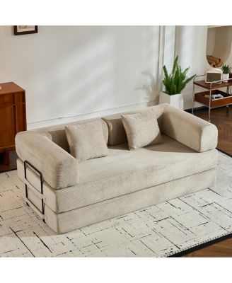 Convertible Sleeper Sofa Bed with Pillow, Corduroy Folding Mattress Couch