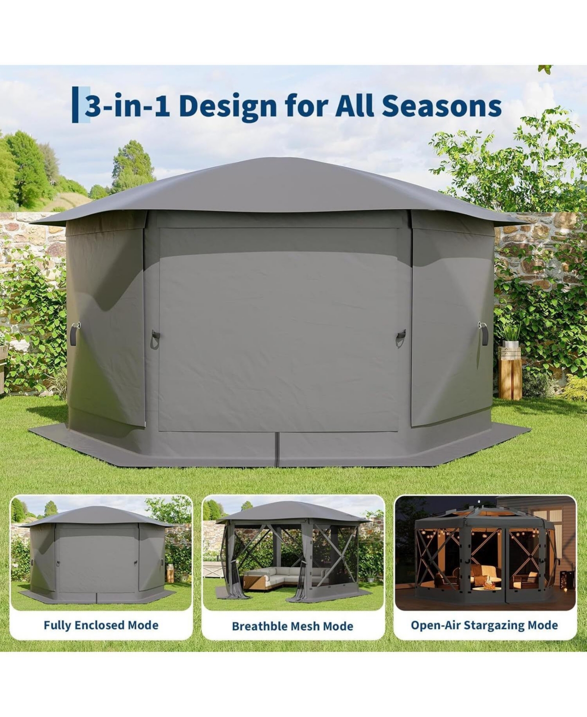 gaomon 13FT Pop Up Gazebo Tent with 6 Removable Wind Panels for Outdoor Events, Camping, Patio, Backyard
