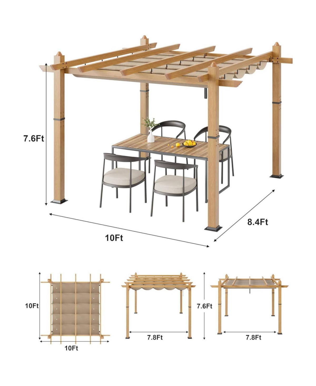 gaomon 10x10 Ft Outdoor Patio Pergola with Sun Shade Canopy for Backyard