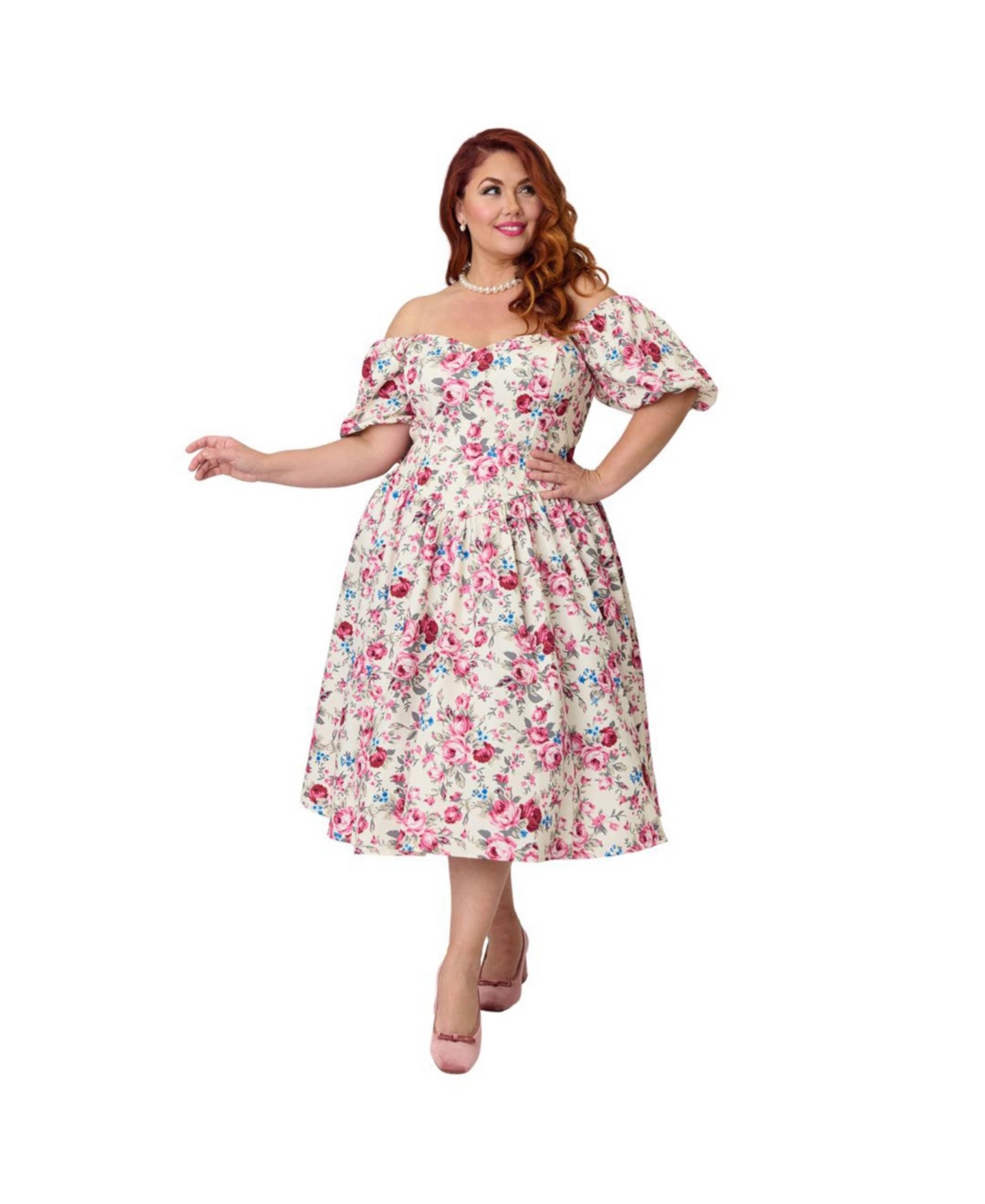 Smak Parlour Women's Plus Puff Sleeve Swing Dress