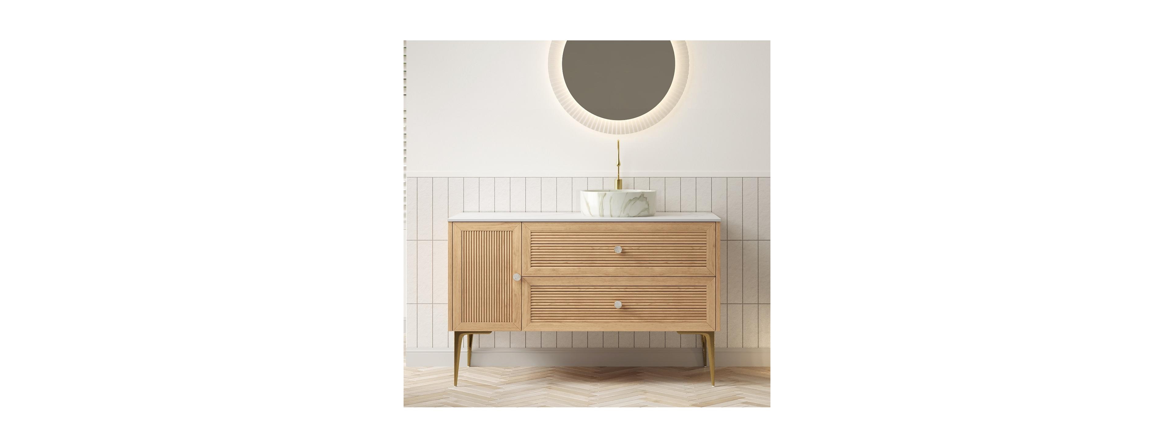 Sillysis Modern Bathroom Vanity with Round Ceramic Basin, Carrara Sintered Stone Countertop, 2 Drawers and 1 Door