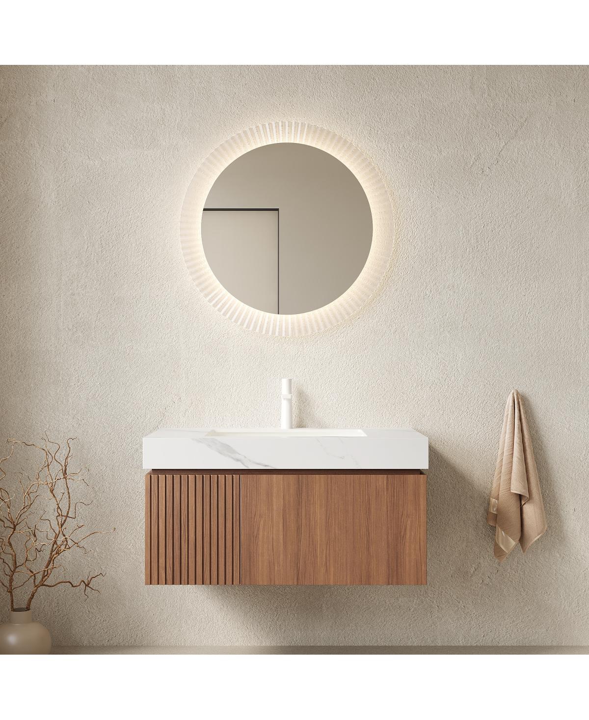Sillysis Wall Mounted Bathroom Vanity, Carrara Sintered Stone Top, Undermount Ceramic Sink, Soft Close Door